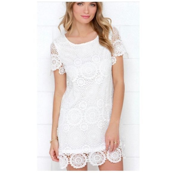 LULUS FEELIN' FINE IVORY LACE DRESS SHIFT SIZE S | D1 - Picture 1 of 7